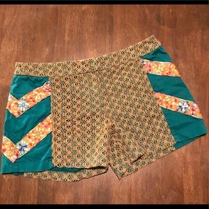 Judith March Green and Gold Crochet Shorts
